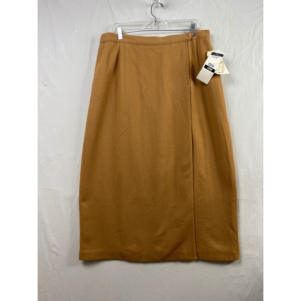 Maggie McNaughton Wool Skirt Women 18W Camel Tan Midi Faux Wrap Vintage New